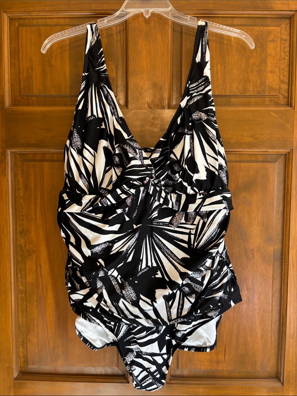 Maxine of Hollywood Black and White Palm-Print swimsuit